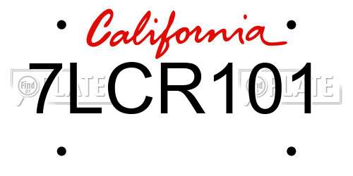7LCR101 California License Plate