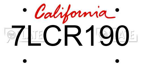 7LCR190 California License Plate