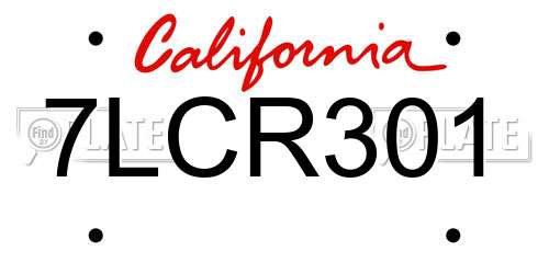 7LCR301 California License Plate