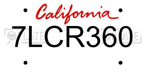 7LCR360 California License Plate