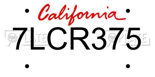 7LCR375 California License Plate