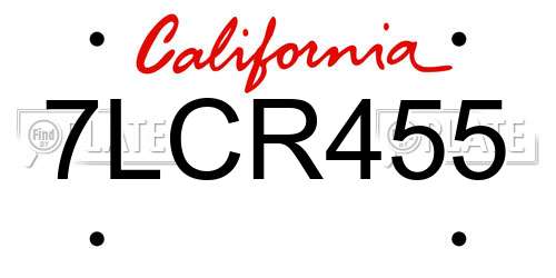 7LCR455 California License Plate