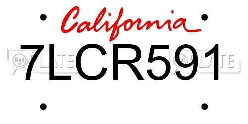 7LCR591 California License Plate