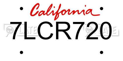 7LCR720 California License Plate