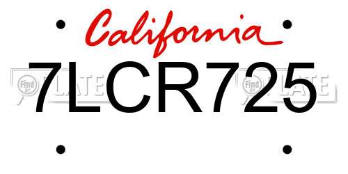 7LCR725 California License Plate