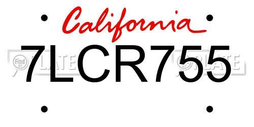 7LCR755 California License Plate