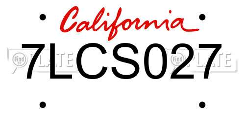 7LCS027 California License Plate