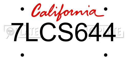 7LCS644 California License Plate