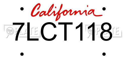 7LCT118 California License Plate
