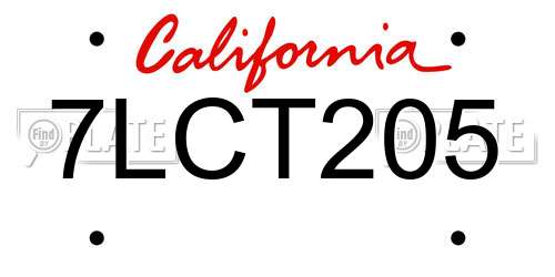7LCT205 California License Plate