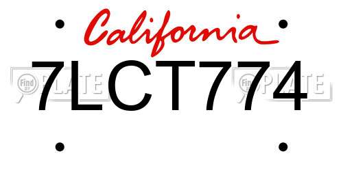 7LCT774 California License Plate