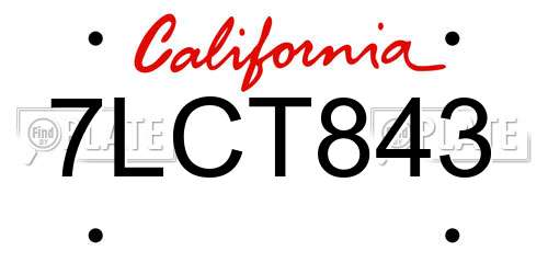 7LCT843 California License Plate