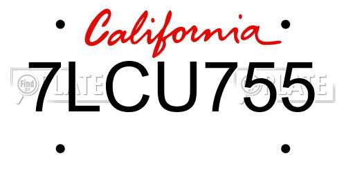 7LCU755 California License Plate