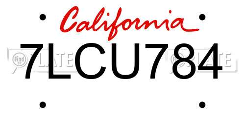 7LCU784 California License Plate
