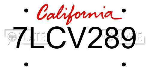 7LCV289 California License Plate
