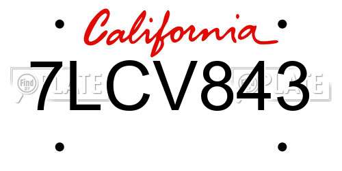 7LCV843 California License Plate