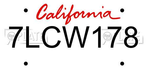 7LCW178 California License Plate