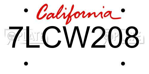 7LCW208 California License Plate