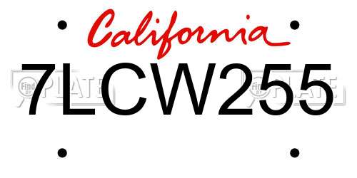 7LCW255 California License Plate