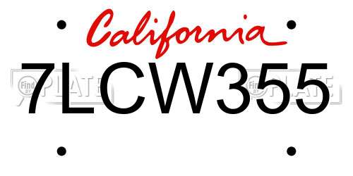 7LCW355 California License Plate