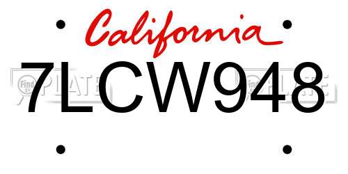 7LCW948 California License Plate