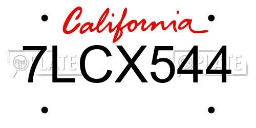 7LCX544 California License Plate