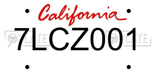 7LCZ001 California License Plate