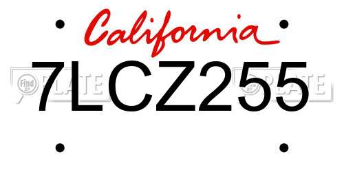 7LCZ255 California License Plate