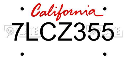 7LCZ355 California License Plate