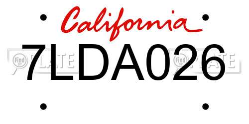 7LDA026 California License Plate