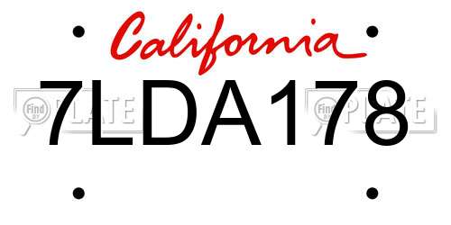 7LDA178 California License Plate