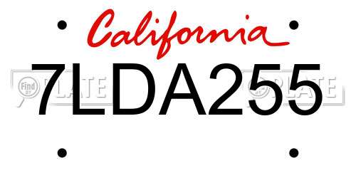 7LDA255 California License Plate