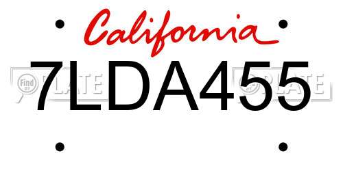 7LDA455 California License Plate