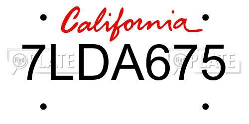 7LDA675 California License Plate
