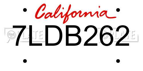 7LDB262 California License Plate