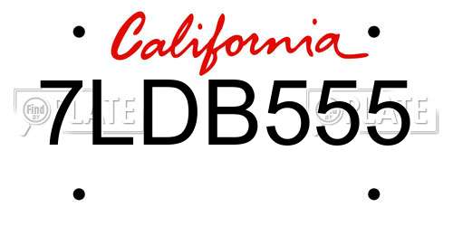 7LDB555 California License Plate
