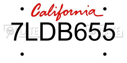 7LDB655 California License Plate