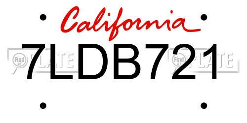 7LDB721 California License Plate