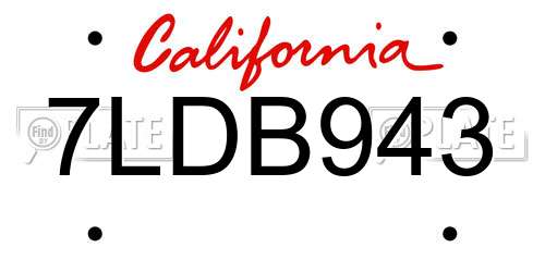 7LDB943 California License Plate