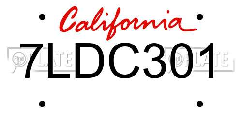 7LDC301 California License Plate