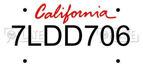 7LDD706 California License Plate