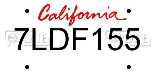 7LDF155 California License Plate