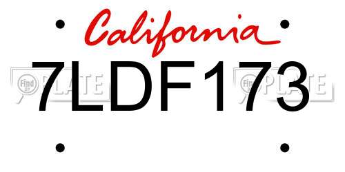 7LDF173 California License Plate