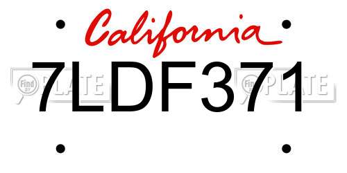 7LDF371 California License Plate