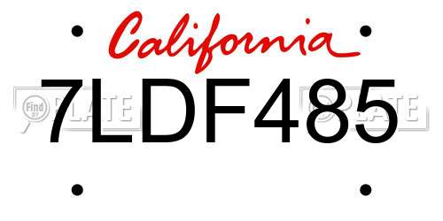 7LDF485 California License Plate