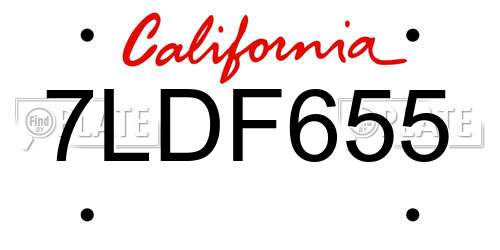7LDF655 California License Plate