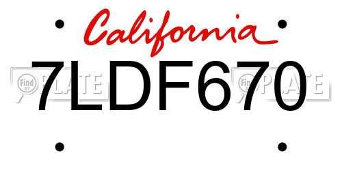 7LDF670 California License Plate
