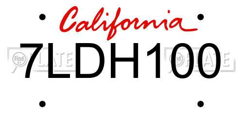 7LDH100 California License Plate