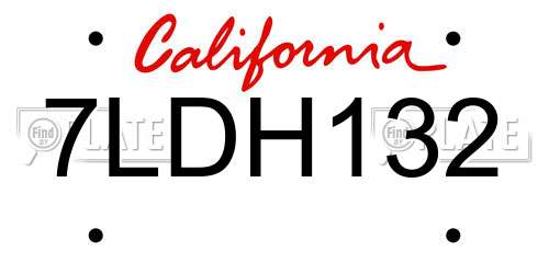 7LDH132 California License Plate