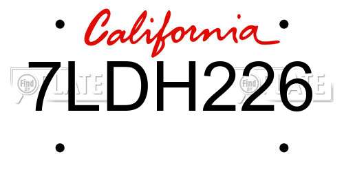 7LDH226 California License Plate